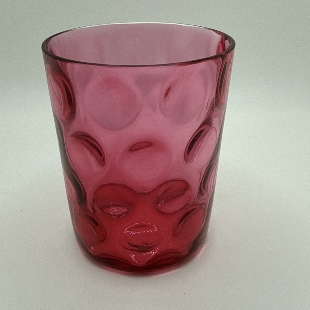 Fenton Cranberry Inverted Thumbprint Coin Dot or Dot Optic Glass 3-3/4" Tumbler